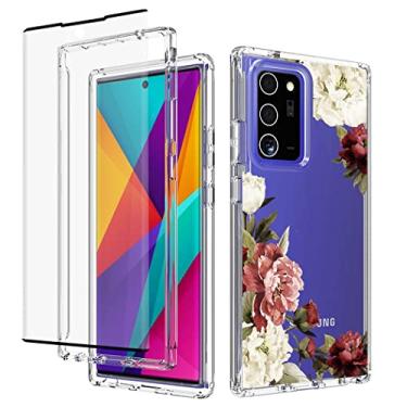 Imagem de Yodueiv Capa para Galaxy Note 20 Ultra 5G SM-N986U com protetor de tela de vidro temperado, capa protetora de telefone com padrão floral transparente fofo de corpo inteiro para Samsung Galaxy Note 20 Ultra 5G (flor)