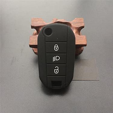 Imagem de YJADHU Capa de silicone para chave de carro conjunto de suporte de pele 3 botões capa de chave, apto para peugeot 3008 208 308 rcz 508 408 2008 407 307 4008, preto