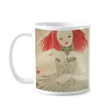 Imagem de Fantoche boneca estilo chinês caneca aquarela cerâmica xícara de café porcelana louça