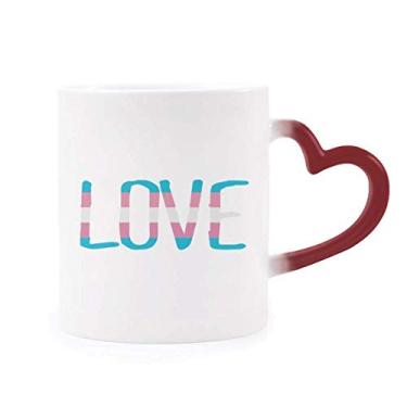 Imagem de Caneca Love Transgender LGBT Support Heat Sensitive Caneca Vermelha de Grés