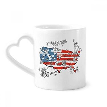 Imagem de Caneca com ilustração da palavra Liberdade Mapa dos Estados Unidos Caneca de café cerâmica copo de coração de vidro