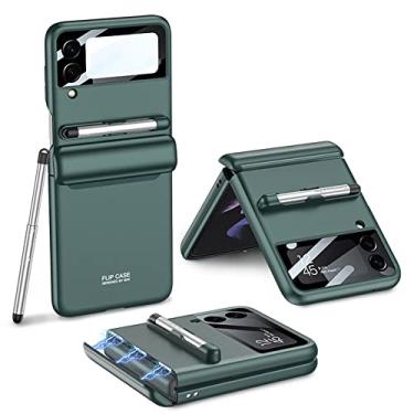 Imagem de Capa protetora magnética dobrável para Samsung Galaxy Z Flip 3 5G Flip3 Capa protetora para canetas de câmera com caneta, verde, para Galaxy Z Flip 3