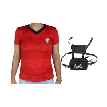 Imagem de Shoulder Bag Bolsa Lateral E Camiseta Flamengo Feminina Torcedor Kit