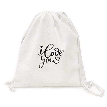Imagem de Mochila I Love You Heart estilo citação de lona com cordão para compras viagem