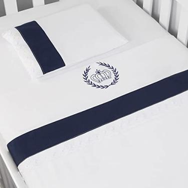 Imagem de Jogo 03 Peças Lençol + Fronha Bordado para Berço Americano Nanna Baby - Realeza Azul Marinho