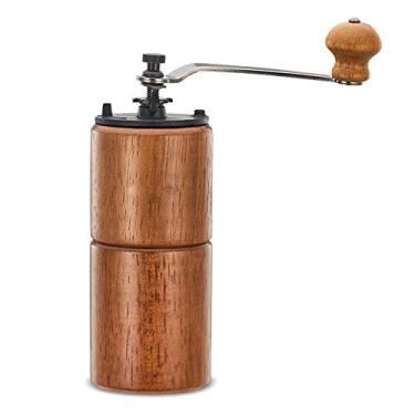 Imagem de jowoenmy Moedor de café manual portátil, moedor de café de madeira maciça doméstica, com rebarbas de ferro fundido, manivela de mão bidirecional, madeira de grande capacidade ajustável (escuro, claro) cor escura