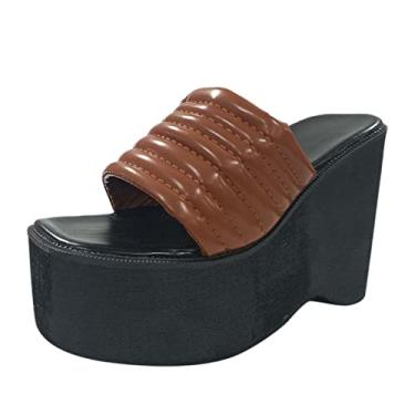 Imagem de Sandálias femininas plataforma sandálias femininas sapatos romanos para mulheres chinelos senhoras casuais sólidos (café, 7)