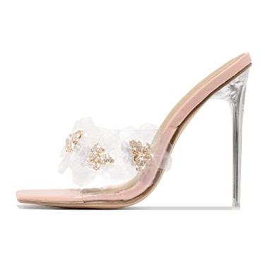 Imagem de LuxeModa Secret Nude Diamond Butterfly Square Peep Toe Heel Pump Mule (8.5, NUDE)