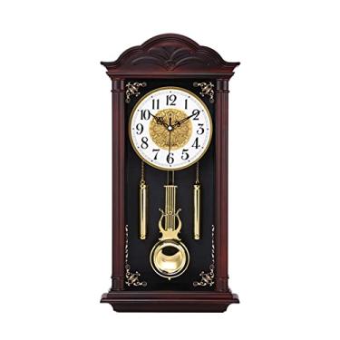 Imagem de TRFAN Relógios de parede Relógio de parede de madeira do avô com sino de pêndulo de madeira relógio tradicional, relógio de parede silencioso 66 cm relógio de parede clássico com decoração de pêndulo oscilante