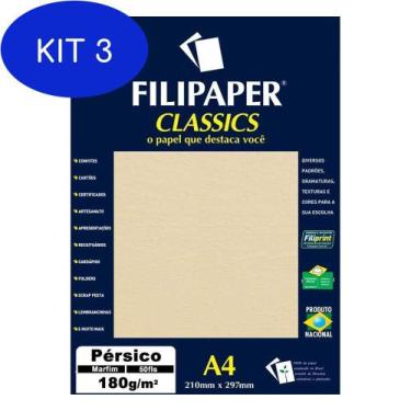 Imagem de Kit 3 Papel Pérsico A4 Filipaper Classics 180G 50 Folhas Marfim - Fili
