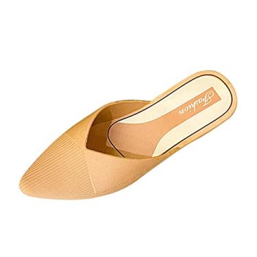 Imagem de Sandálias de dedo aberto respiráveis para mulheres elegantes verão fada casual confortável meio chinelo casual elegante sandálias de praia (cáqui, 7,5)