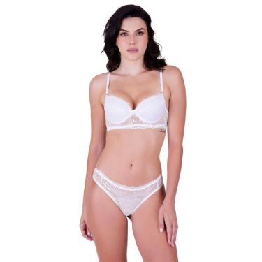 Imagem de Conjunto confortável sensual com bojo e arco em renda de poliamida chocolate branco