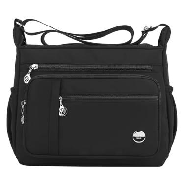 Imagem de MINTEGRA Bolsa de ombro feminina espaçosa com vários bolsos, bolsa tiracolo feminina, moderna, bolsa com alça superior, Preto, G, Large, Casual