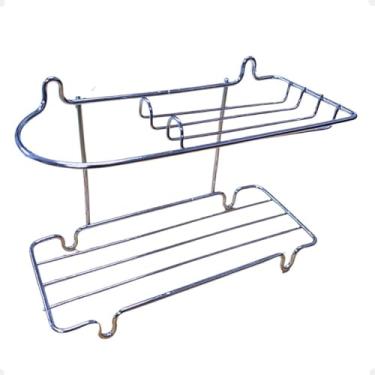 Imagem de Porta Detergente Esponja Sabão Bucha Organizador de Pia Cozinha Lavanderia Área de Serviço Bancada ou Parede Cromado