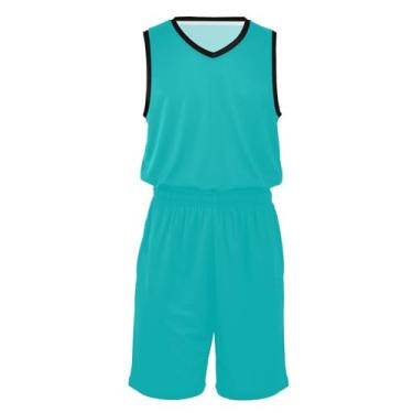 Imagem de CHIFIGNO Quick Dry – Camisa de basquete masculina esportiva para treino de futebol para qualquer esporte, Turquesa escura, G