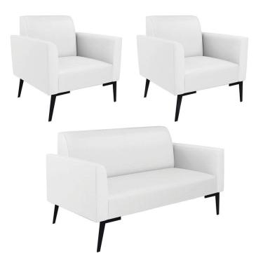 Imagem de Sofá Namoradeira com 2 Poltronas Pés Villach Marisa Corino Branco D03 - D`Rossi