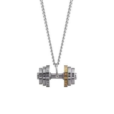 Imagem de HAQUIL Dumbell Colar com pingente banhado a ouro de prata Colar de halteres de ginástica para homens e mulheres