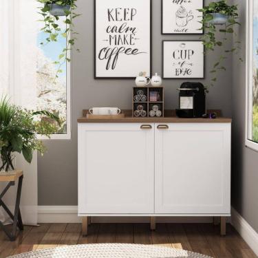 Imagem de Balcão Cantinho do Café Tampo MDF Iluminata Genialflex Branco/Ébano