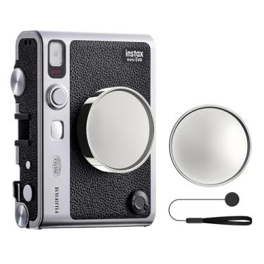 Imagem de MUZIRI KINOKOO Tampa de lente para câmera instantânea Fuji Instax Mini EVO, capa de lente mini EVO de plástico premium em flocagem interna com corda antiperda - prata