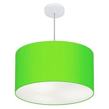 Imagem de Lustre Pendente Cilíndrico Cúpula Tecido 60x30 cm, Vivare Iluminação, Pendente4101 VL, Verde, Grande