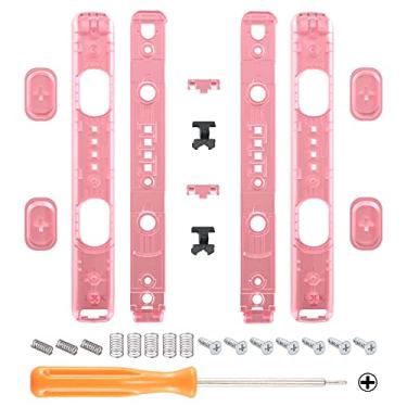Imagem de eXtremeRate Capa de substituição DIY para alça Joycon, transparente rosa cereja personalizada botões de caixa para controle Nintendo Switch & Switch OLED modelo - pacote com 2