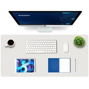 Imagem de K KNODEL Tapete de mesa grande de couro para escritório, mouse e teclado, tapete para computador e laptop, protetor e capa de mesa, bloco de escrita e mata-borrão (89,9 x 43,2 cm, branco)