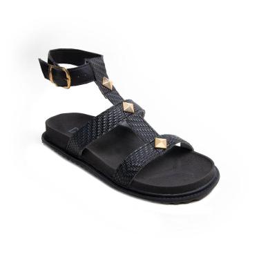 Imagem de Sandália Papete BK06 Tiras Trama Tachas e Studs Preta 2647