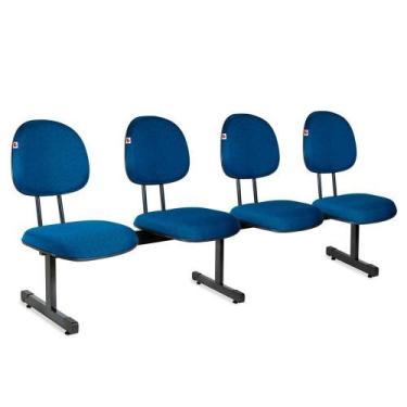 Imagem de Longarina Executiva 4 Lugares Tecido Azul Com Preto - Shop Cadeiras