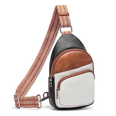 Imagem de CLUCI Bolsa Pequena para Mulheres, Pochete de Couro Vegano, Bolsa Transversal com Alça de Guitarra, Preta e Marrom com Off-White, Small, Transversal