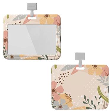 Imagem de Porta-crachás de flores, porta-crachá, horizontal destacável no pescoço, cordão para homens, mulheres, à prova d'água, capa protetora de nome de cartão de identificação com tira de cordão para escritórios carteira de motorista escolar