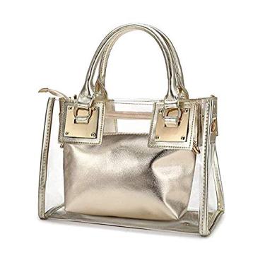 Imagem de AlwaySky Bolsa tiracolo feminina transparente, bolsa de mão fashion de designer 2 em 1, Dourado, 1