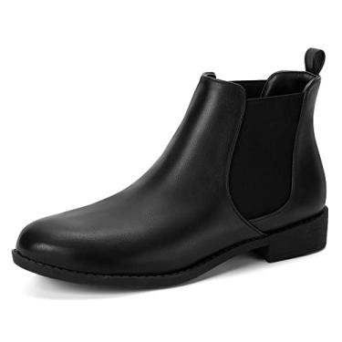 Imagem de MaxMuxun Botas femininas de cano curto com zíper e salto baixo e botinhas Chelsea para inverno e outono, Chelsea Preto/PU, 10