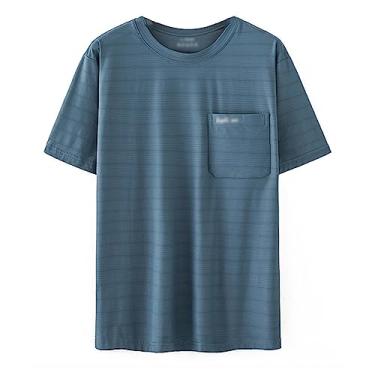 Imagem de Camiseta masculina atlética de manga curta com estampa listrada de secagem rápida, leve, macia, Cor 1, G