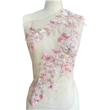Imagem de Desenhado irregularmente com strass quente rendado bordado aplique colorido apliques acessórios DIY para roupas de vestido saia (rosa)