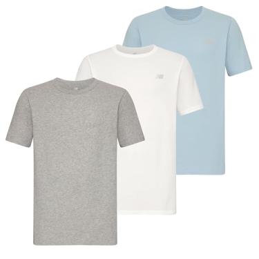 Imagem de New Balance Camiseta masculina de algodão com gola redonda (pacote com 3), Cinza claro/branco/cromo claro, G