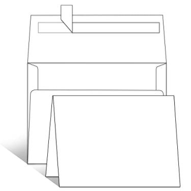 Imagem de Goefun Cartões e envelopes brancos em branco, 13 x 10 cm, cartolina dobrada e envelopes A2 autoselados, pacote com 100 para convites, casamento, cartões de felicitações DIY, aniversário e todas as