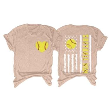 Imagem de Camiseta feminina de beisebol, gola redonda, manga curta, estampa de coração, solta, camiseta de treino de verão, Bege, XXG
