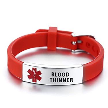 Imagem de LuxglitterLin Pulseira de identificação de alerta médico gravada a laser ELIOUS pulseira preta ajustável para homens e mulheres primeiros socorros de emergência 21,6 cm, adult size, Metal, Base