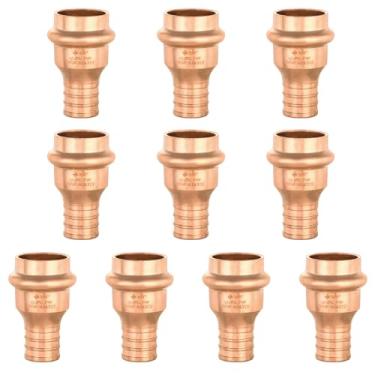 Imagem de Pacote com 10 acessórios de prensa de cobre GUOFIS Press, 3/10.2 cm x 3/10.2 cm PEX Acoplamento de crimpagem Adaptador de acessórios de cobre para conexão de tubo de cobre/PEX com batente