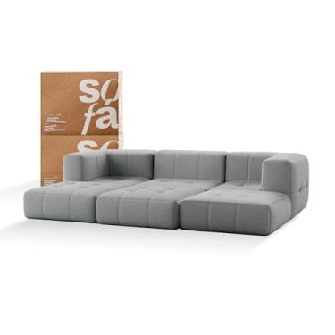 Imagem de Sofá 3 lugares Modular com 3 Apoios (Puff) - Sofá na Caixa em Boucle com 6 Módulos 2,58m (Cinza)