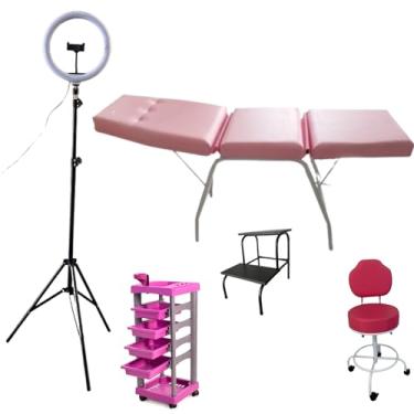 Imagem de HENVIFER, Kit Estúdio Ring Light + Maca Rosa + escada +Mocho +Carrinho
