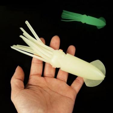 Imagem de YJIUYUANQ Saia luminosa de polvo de lula que brilha no escuro, acessórios de pesca macia para atum, marlin, golfinho, robalo, acessório, 10 peças, 10 peças