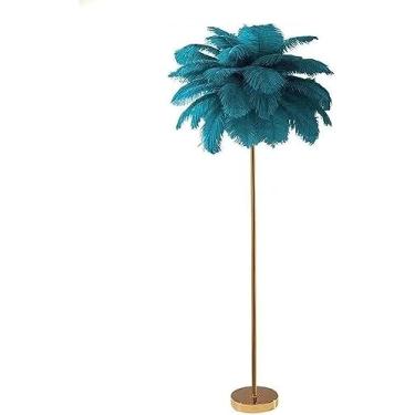 Imagem de Luminária de chão para sala de estar, lâmpadas modernas de penas de avestruz real, luzes LED de piso de poste dourado contínuas, 3 temperaturas de luzes reguláveis, design elegante para quarto, sala