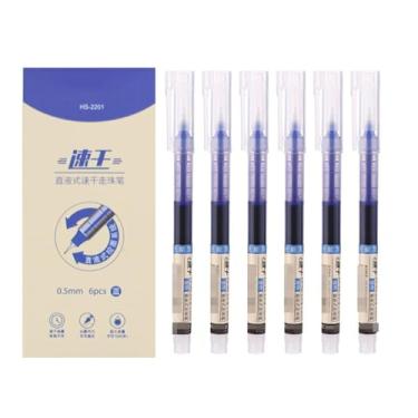 Imagem de Joucien Caneta esferográfica líquida reta de 0,5 mm, tubo de agulha completo, grande capacidade, caneta esferográfica de secagem rápida - azul (pacote com 6) - 0,5 mm