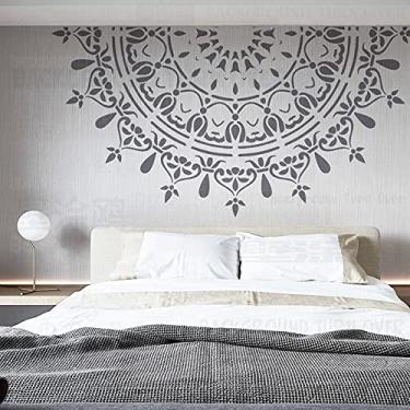 Imagem de Estêncil redondo étnico árabe indiano de 190 cm para teto, mandala gigante, tinta, grande, modelo de móveis, reutilizável, azulejo, piso, nicho, padrões de parede para as sementes, mandala, paredes