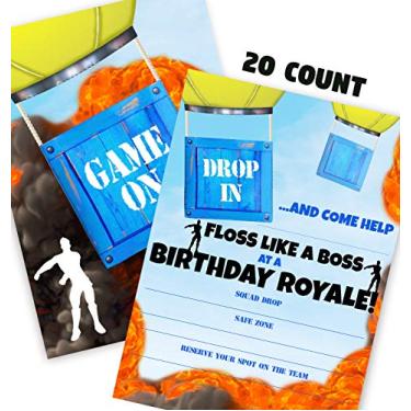 Imagem de Convites de festa de batalha para jogos – 20 convites + 20 envelopes – frente e verso – Convites de videogame – Artigos de festa para caminhões de jogos – Batalha 20ct