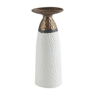 Imagem de Vaso Garrafa De Ceramica Branco E Dourado - Btc