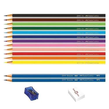 Imagem de Kit Escolar Lápis De Cor Sextavado Com 12 Cores Faber-castell