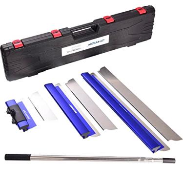 Imagem de BHTOP Ferramentas de drywall lâmina de desnatação com cabo de extensão - lâminas de 30,5 cm, 50,8 cm e 81,3 cm com 2 lâminas de 0,3 mm, tampas de extremidade de ferramentas de construção, placa de