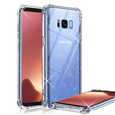 Imagem de KIOMY Capa transparente para Samsung Galaxy S8, capa traseira protetora à prova de choque para celular com cantos de airbags, capa fofa flexível de silicone TPU com glitter brilhante